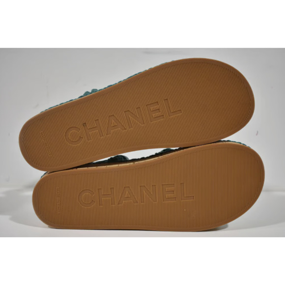 Chanel 21S Dad Green Blue Cord Rope CC Quilted Mule Ankle Strap Sandal Flat 40 - Picture 5 of 12